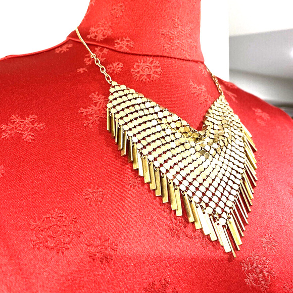 Lovisa Gold Tone Mesh Bib Necklace Vintage Look Disco Runway 70s Fashion Tassels - Picture 3 of 8